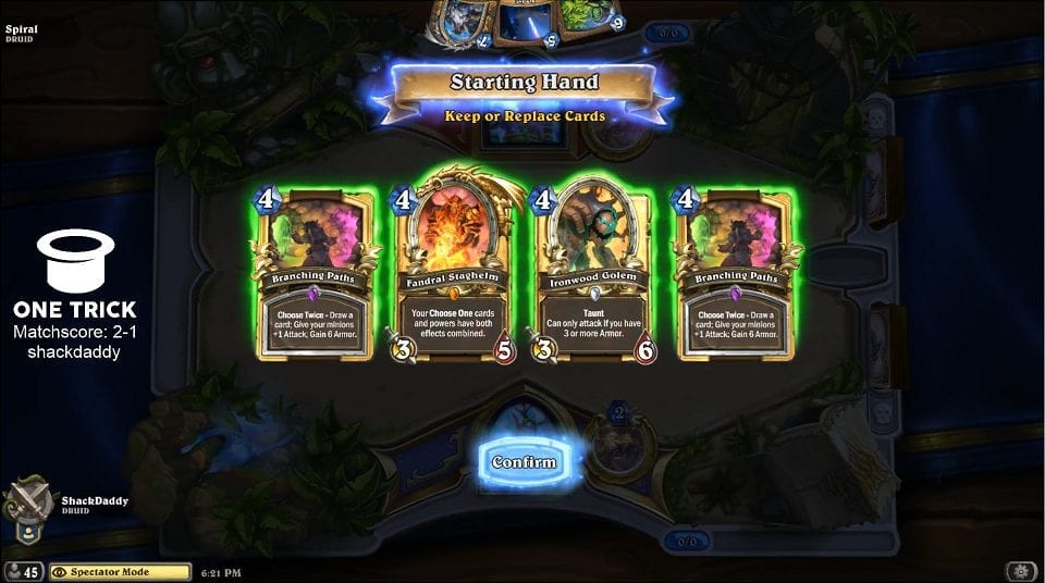 Shackdaddy's Jade Druid starting hand