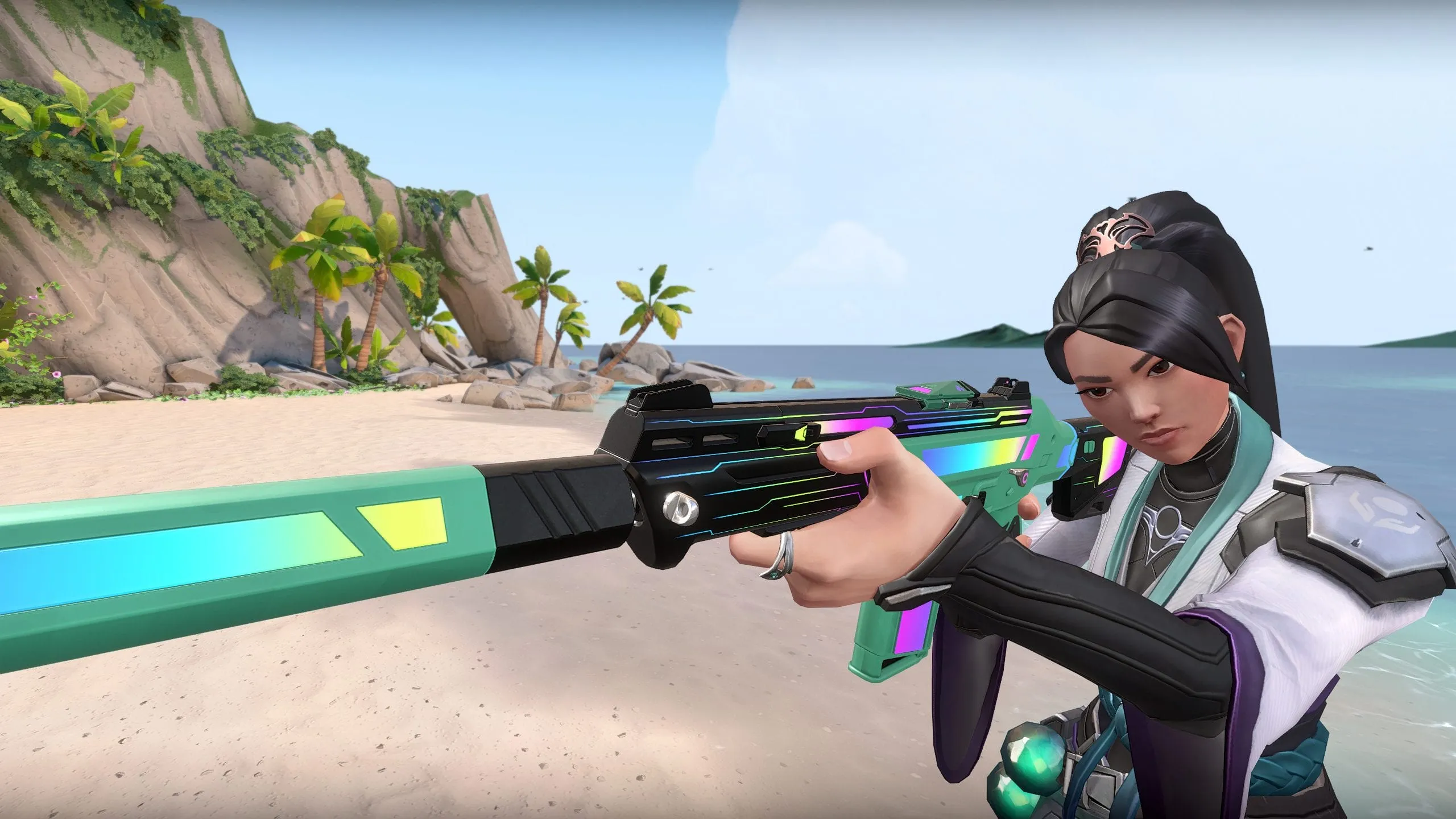 Sage looking down sights of a rifle on the map Breeze