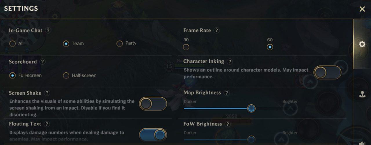 General settings in League of Legends: Wild Rift