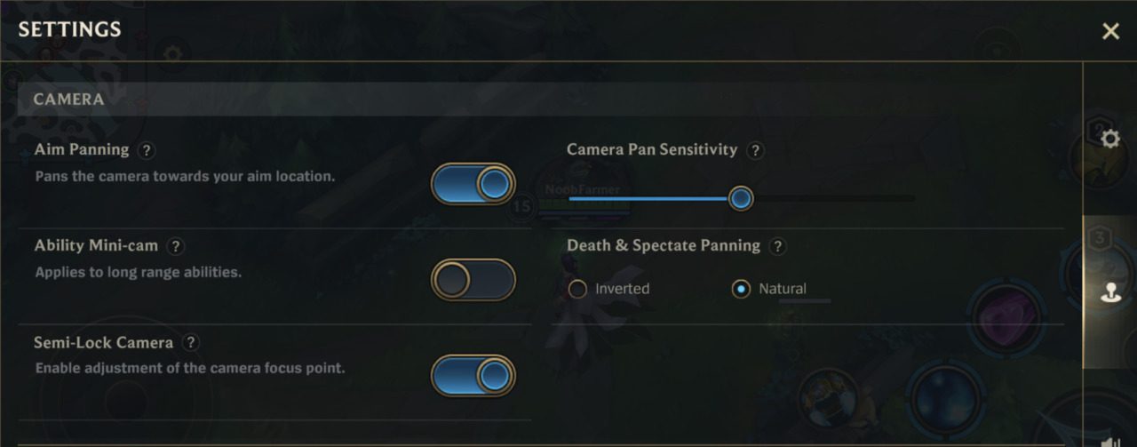 Camera settings in League of Legends: Wild Rift