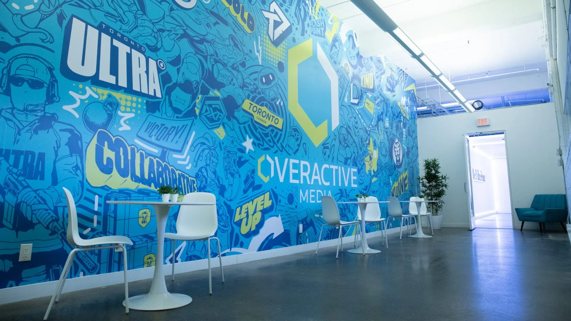 OverActive Media's lobby with new branding.