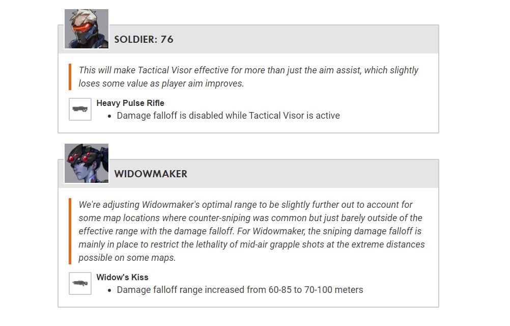 Soldier 76 Widowmaker changes