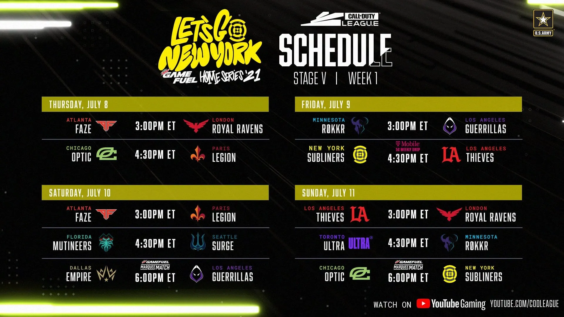 The schedule for the NYSL Home Series.