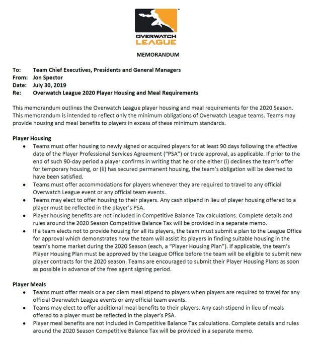 Overwatch League memo