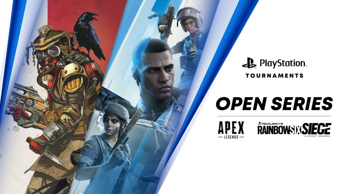 PlayStation Tournaments Open Series announcement for Apex Legends and Rainbow Six Siege splash art