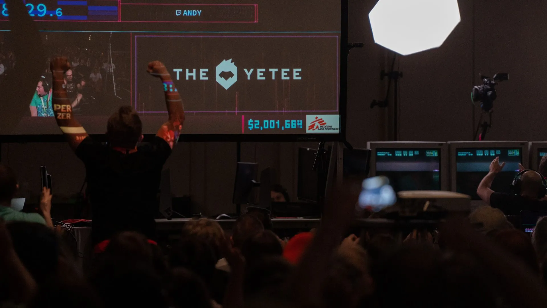 The corwd cheers at SGDQ 2019 as the donation ticker on the screen inches closer to $3 million.