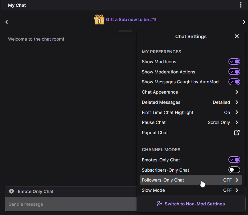 Follower only chat options