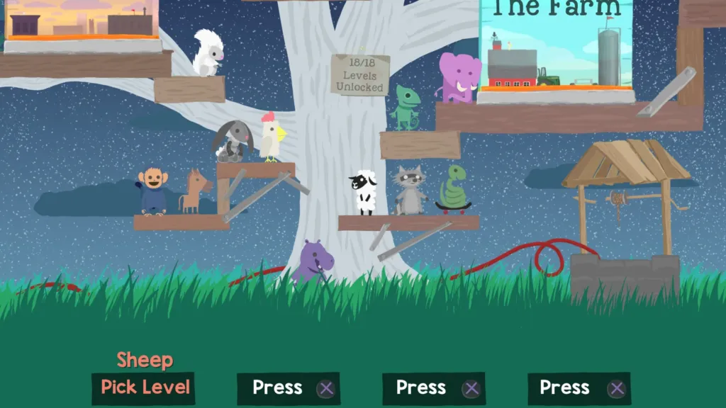 The tree house functions as the game lobby in Ultimate Chicken Horse