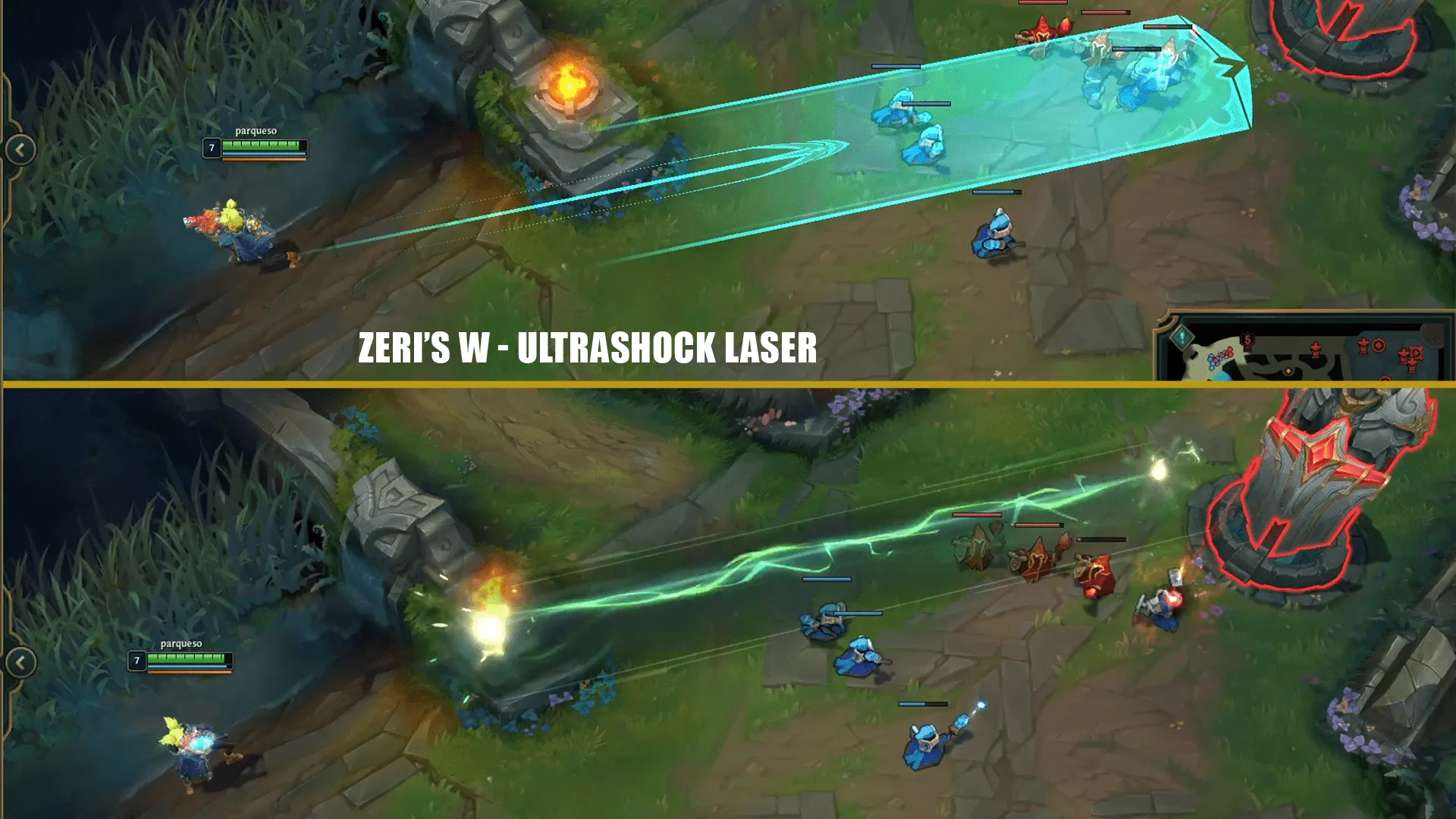 Showing the before and after of Zeri's W ability