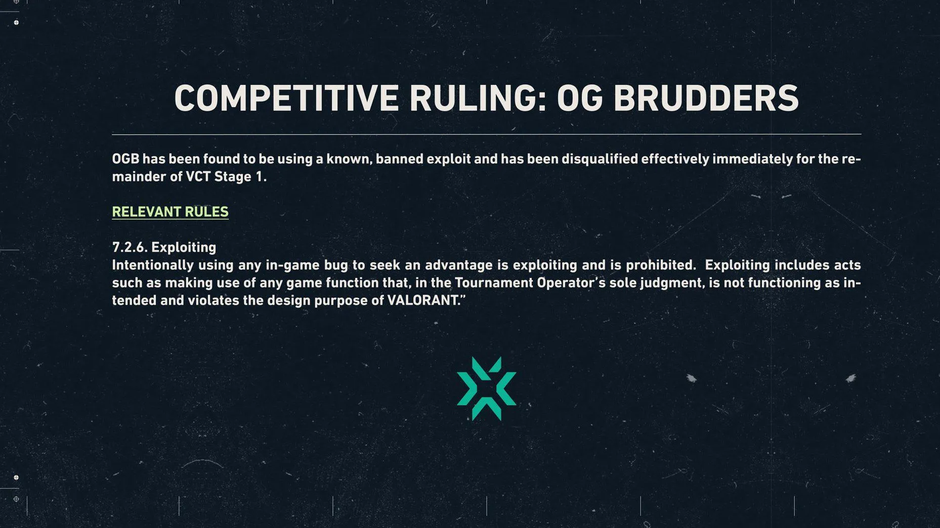 OG Brudders ban from VCT statement