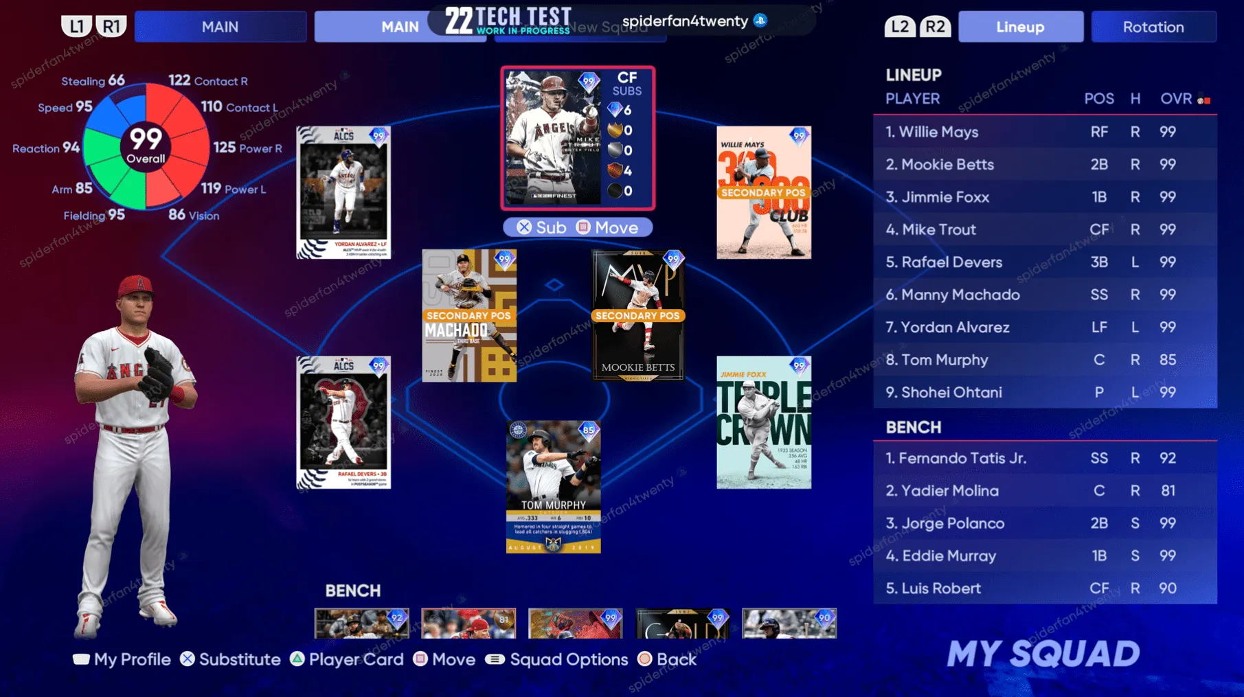 MLB The Show 22 team selection screen