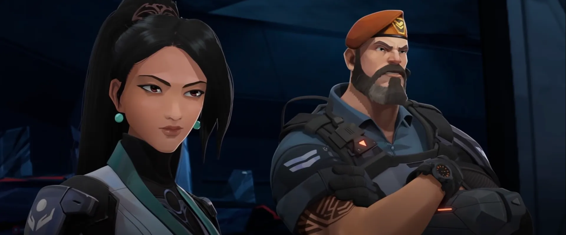 Sage and Brimstone in a VALORANT lore cinematic