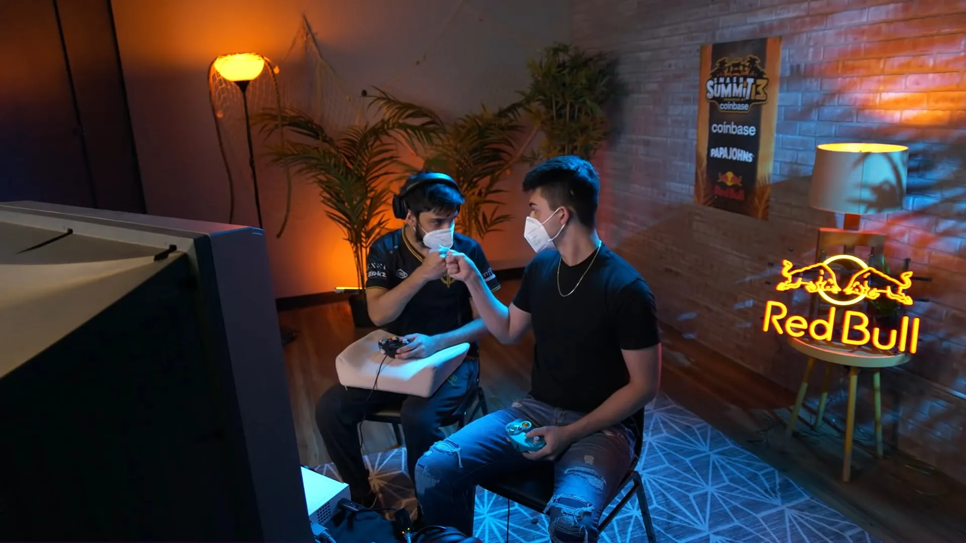 MPGR top three finishers Zain and Jmook fist bump at Smash Summit 13.