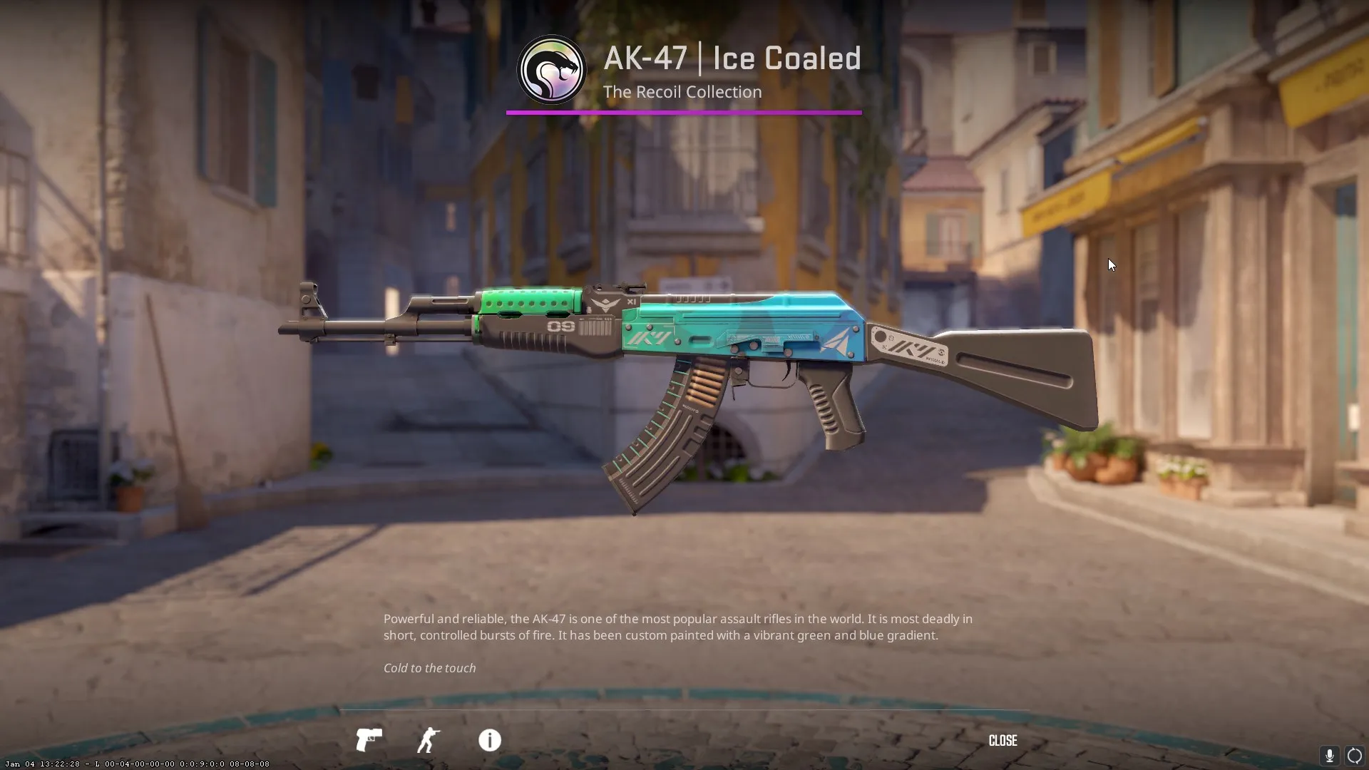The Ice Coaled AK-47 skin, which starts off green than fades into a light blue.