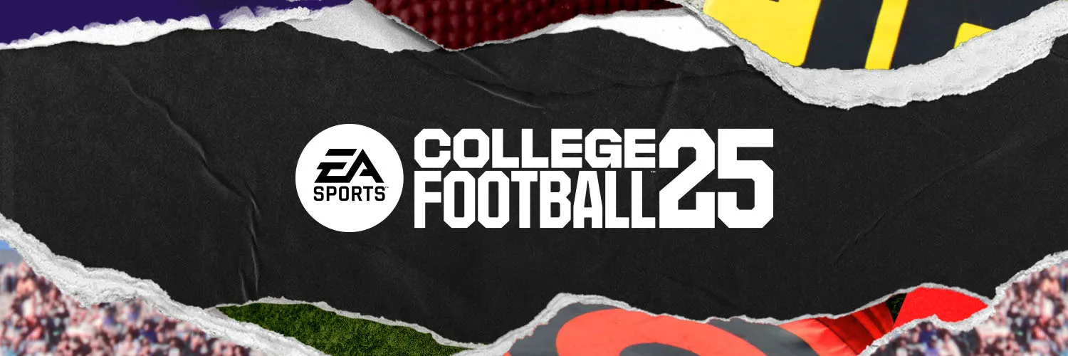 The EA Sports College Football 25 logo on a black bckground.