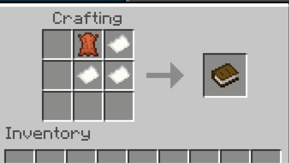 Recipe for a book on a crafting table in Minecraft.