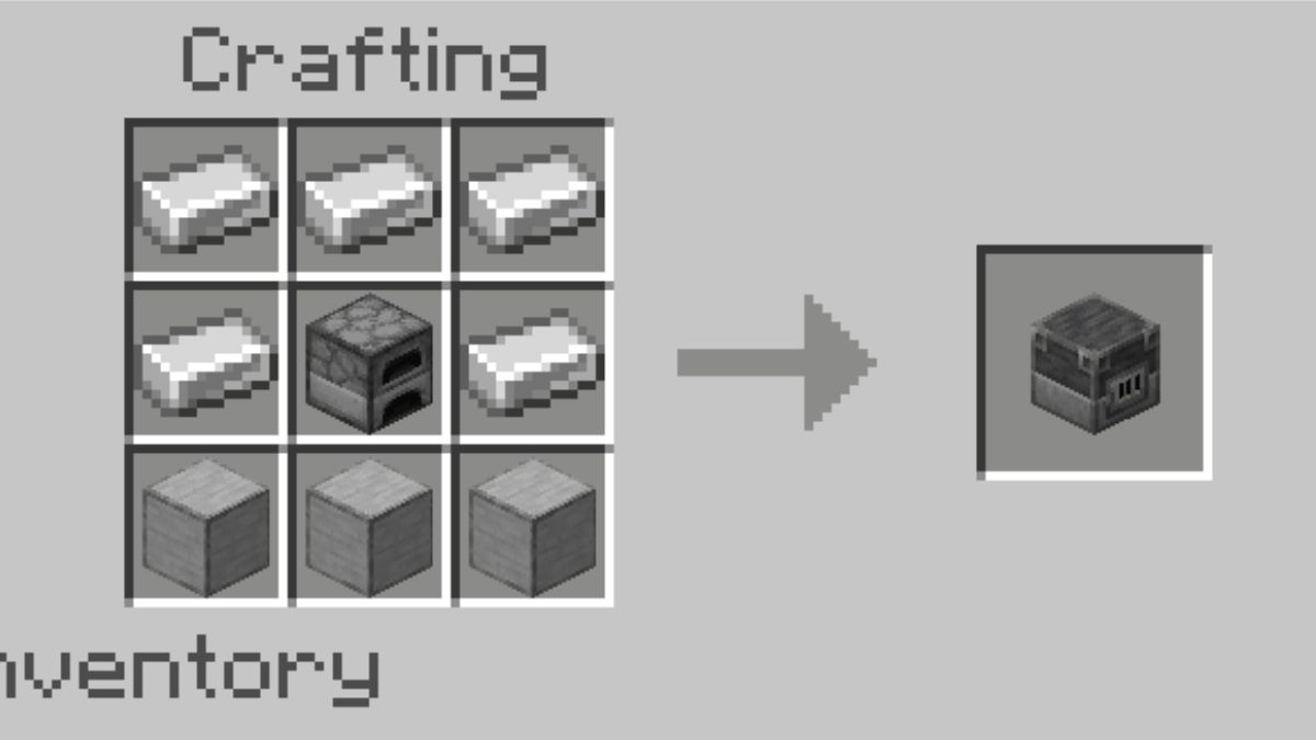 The Recipe for a Blast Furnace in Minecraft, showing how to make it. 