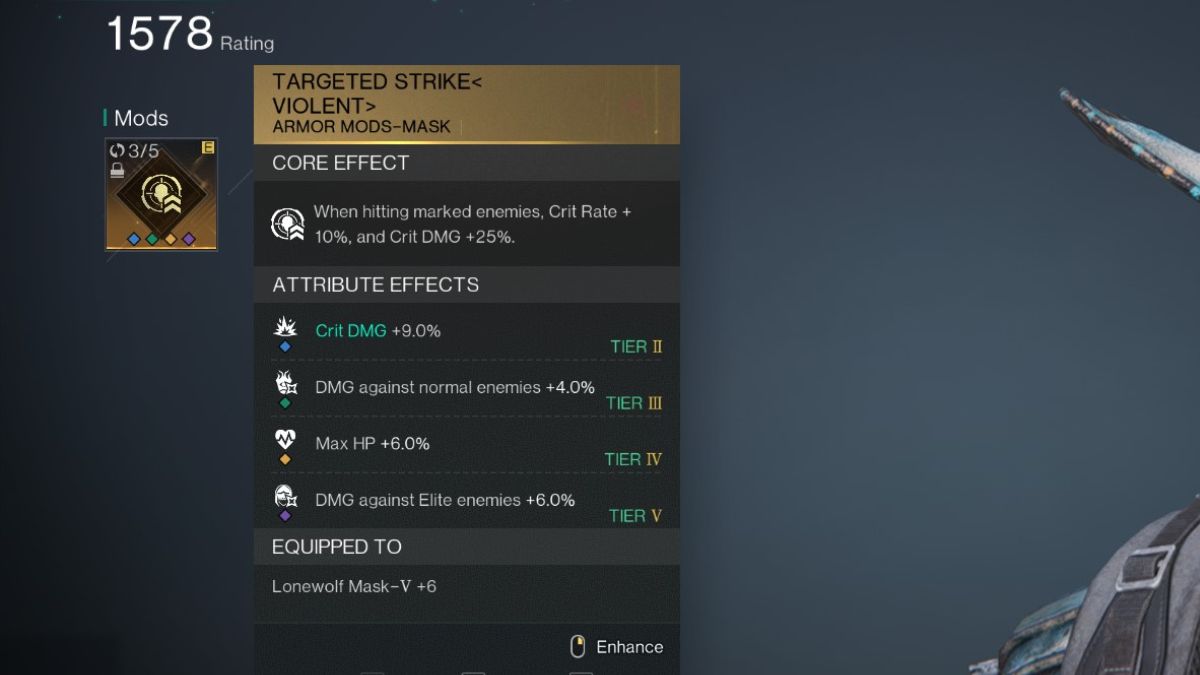 The best Mask mod for the Shrapnel build in Once Human, with its stats visible on the inventory screen.