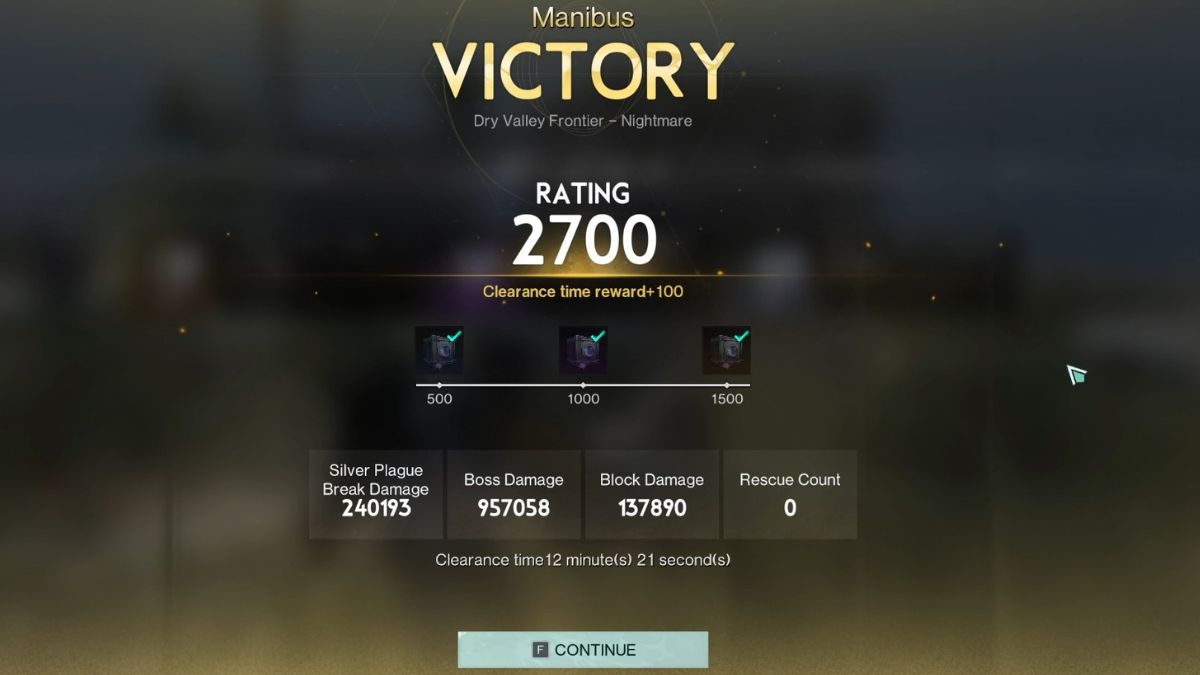 The victory screen in Once Human after winning the Nightmare Prime War against the Manibus.