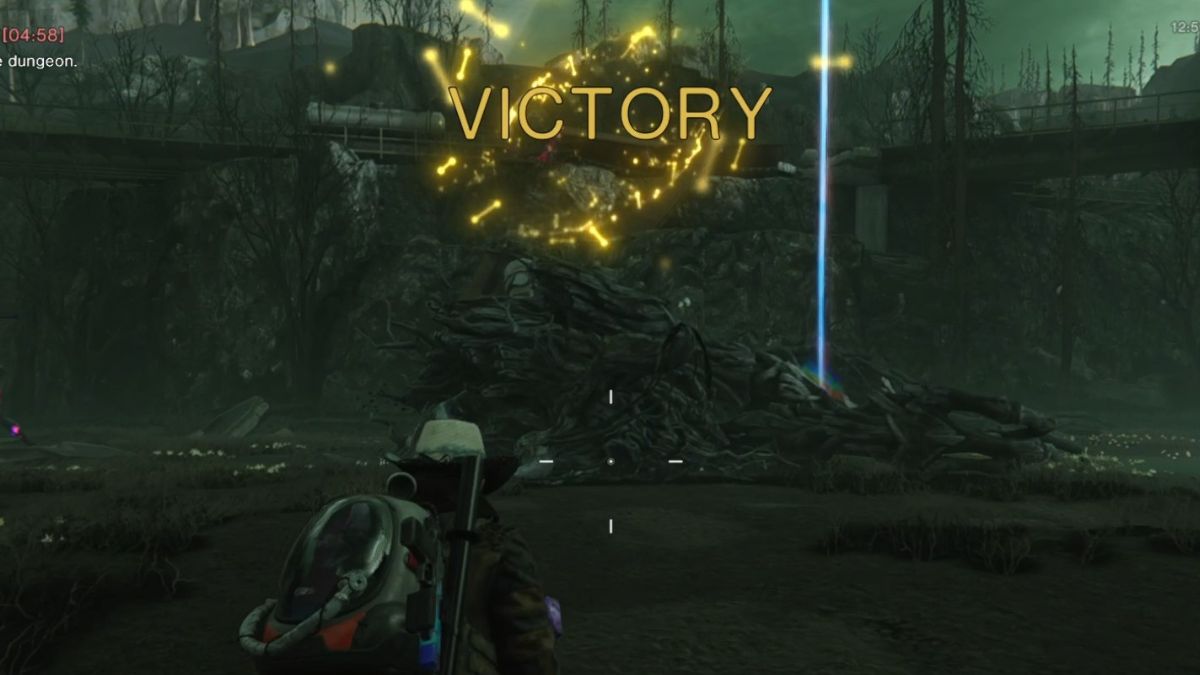 A player approaches the defeated Treant as the Victory message displays on screen in the Treant boss fight in Once Human.