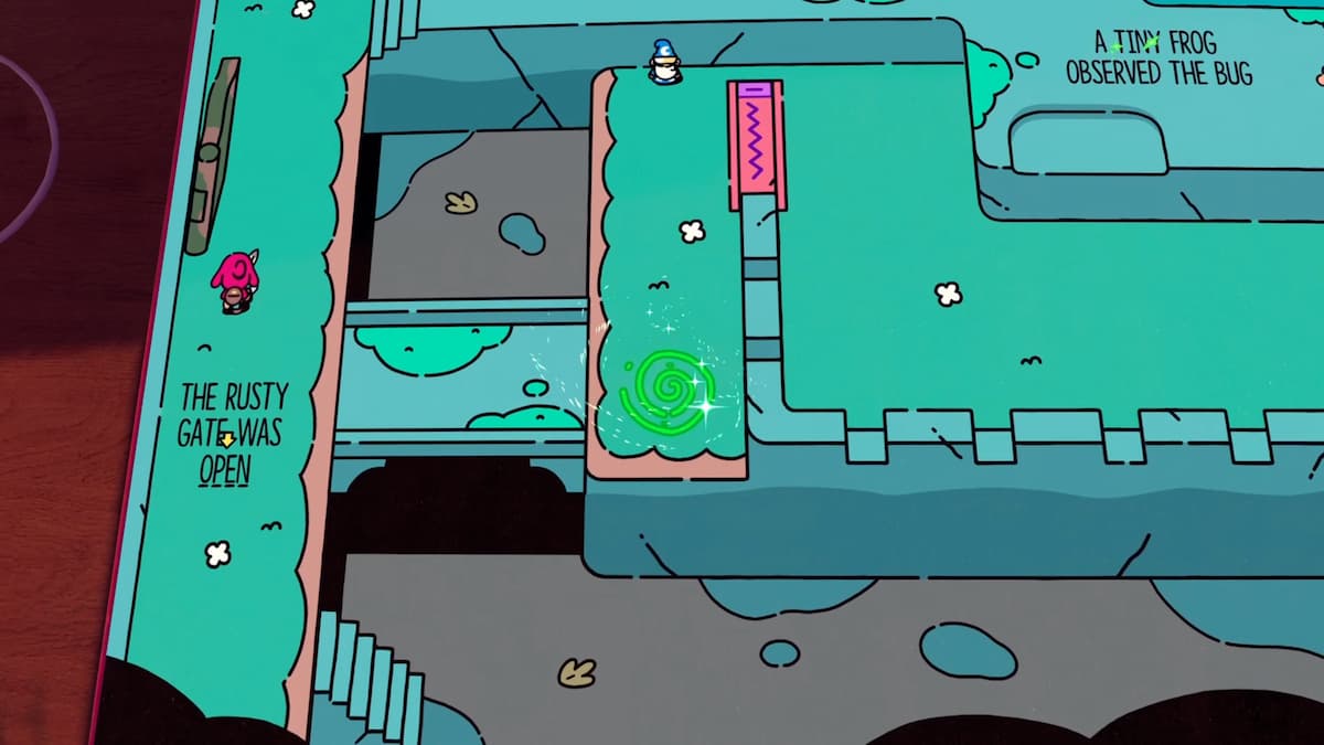 The rusty gate is finally opened, allowing the character to continue exploring in The Plucky Squire.